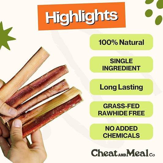 Bully Sticks for Large Dogs - Chew Toys for Aggressive Chewers, Thick 6 Inch (5 Count), 100% Grass-Fed, Single Ingredient, Rawhide-Free, Free Range and Very Long Lansting