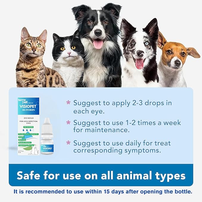 Visiopet Pet Eye Drops - Eye Drops for Dogs and Cats Vet-Recommended Dog Eye Infection Treatment to Soothe Infection Allergy,Relieve Dry Eyes Pink Eyes, Pet Tear Stain Cleaner 1/8 oz /5 ml