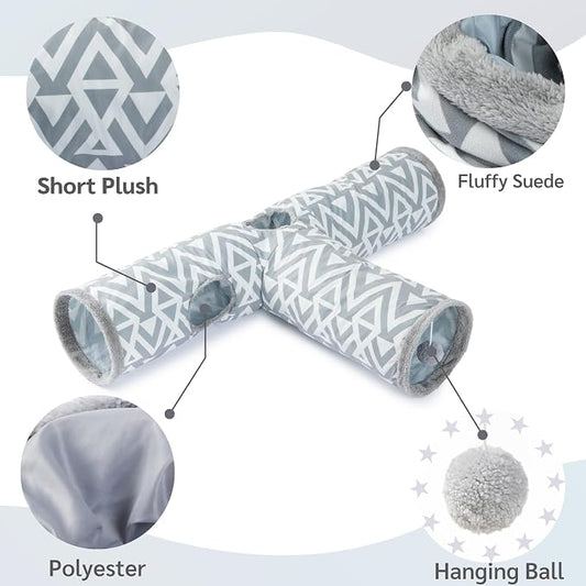 JanYoo Plush Rabbit Hideout Bunny Tunnel and Tube 3 Ways Guinea Pig Tunnel | 47'' Collapsible Cat Toys with Interactive Ball for Indoor Kittens Rabbits Ferret Guinea Pigs Pet Accessories