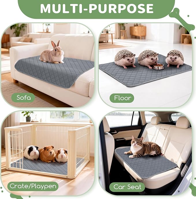 Washable Guinea Pig Cage Liners, 2 Pack 24"x47" Reusable Guinea Pig Pee Pads,Waterproof Super Absorbent Anti-Slip Pee Pads,Pet Bedding Liner for Dog,Small Animals,Bunny -Grey