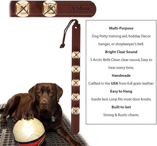 Hanging Door Bells – Handmade Sleigh Bells & Dog Training Bells for Potty Training, Holiday Décor, and Multi-Purpose Door Use (Chestnut - Silver Bells)