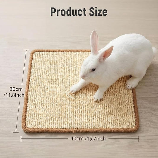 2 Pack Rabbit Scratching Mats with 8 Pcs Rug Grips, 15.7x23.6 Inch Sisal Bunny Scratch Pads for Cages, Claw & Teeth Care, Bedding for Biting, Sleeping & Resting - for Guinea Pigs & Small Pets