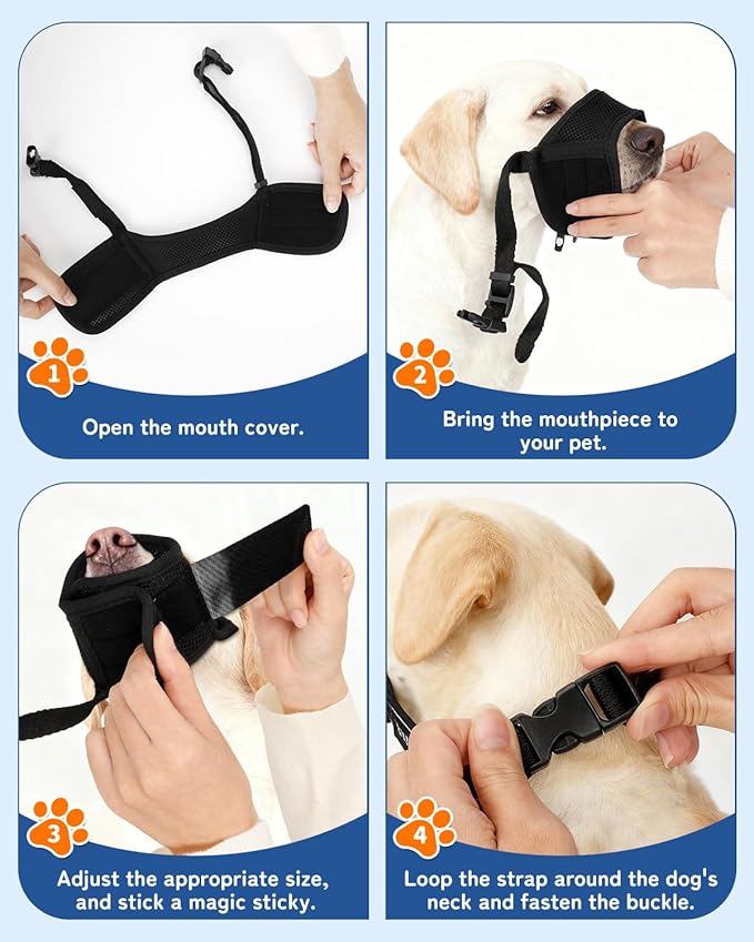 Soft Dog Muzzle for Anti Biting & Barking – Secure & Breathable Mesh Mouth Guard for Grooming, Vet Visits, and Walks - Fits Small, Medium, Large Sized Dogs (Black-S)