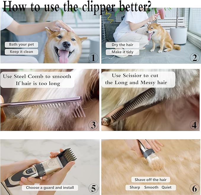 Highdas Dog Clippers for Grooming Rechargeable, Electric Dog Grooming Kit Clippers Low Noise, Cordless Quiet Dog Shaver, Pet Hair Trimmer Set for Dogs, Cats, Pets (Grey)