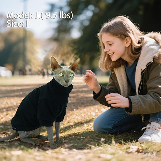 Sphynx Cat Clothes Hairless Cat Sweater Shirt Soft Warm Long Sleeves Pullover Pet Clothes Pajamas Dog Cloth for Small Dogs Kitten Clothes Pet Sweaters (Black, L)