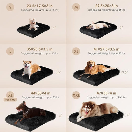 EHEYCIGA Fluffy Dog Crate Bed for Large Dogs, Plush Faux Fur Crate Pad, Calming Anti Anxiety Large Dog Bed, Washable Soft Warm Mat with Non-Slip Bottom, Black
