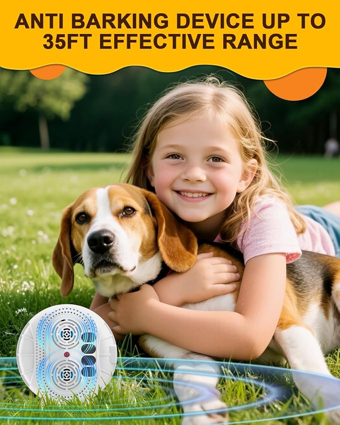 Anti Barking Device for Dogs, Rechargeable Ultrasonic Bark Box with 3 Modes, Dog Bark Deterrent Device Up to 35Ft Range, Dog Barking Silencer for Indoor and Outdoor Use (White)