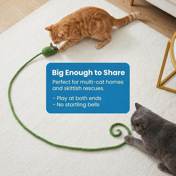 Glaciart One Felt Mouse Cat Toy β Soft Fuzzy Enrichment 100% Natural Wool - Interactive Catnip Play Cat Toy Set - Safe for Pets, Non-AZO Colored Dyes - 100β Long