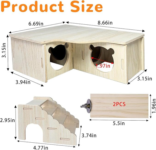 Hamster Hideout Multi-Chamber Hamster House Maze Tunnel Rat Cage Platform Stand Boards Habitats Decor Accessories for Gerbils Mice Lemmings (S)