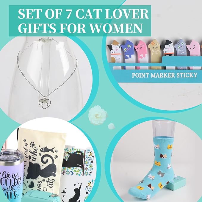 Cat Lover Gifts for Women, Mom Gifts Cat Themed Gift Basket Birthday Teacher Appreciation Valentine's Day Mother's Day Cat Lovers With 20 OZ Tumbler