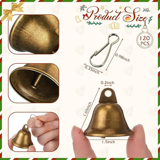 Gejoy Craft Small Brass Bells for Crafts Mini Vintage Bells with Spring Hooks Tiny for Hanging Wind Chimes Making Dog Training Doorbell Wedding Decor, 1.65 x 1.5 Inch (Bronze,120 Pieces)