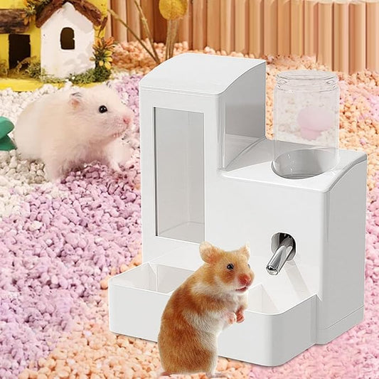 3 in 1 Hamster Automatic Feeder Dispenser Easy to Clean Container Feeding Station for Home Ferrets Bunny Small Animal Patio, White 80ml Bottle