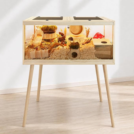 PROLEE Hamster Cage Chewproof, Mice and Rat Habitat with Transparent Sides, Hamster Cage with Openable Mesh Top, Solid Built with Lock Design and Leg Stand, 40" inch
