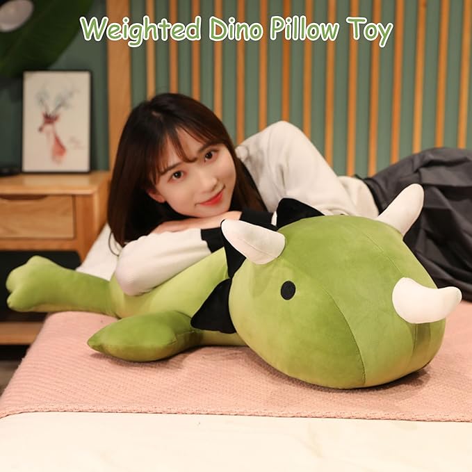 SQEQE Weighted Dinosaur Plush, Weighted Dinosaur Stuffed Animal, Dino Plushies Dino Pillow Toy Gift for Kids Adults 9.8 Inch, 0.8 Lbs