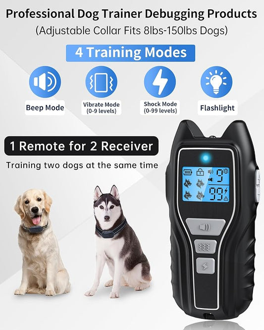 Asrcs Shock Collar for Dogs 2 Dogs (15-120lbs) 2000FT Dog Shock Collar with Remote Control Waterproof Dog Training Collar with Remote 4 Safe Modes Rechargeable Lock Flash Light for All Breeds - Grey