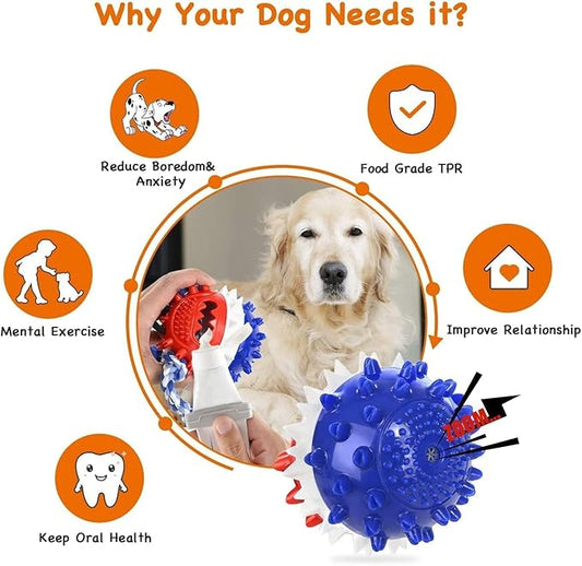 Suction Cup Dog Toy for Aggressive Chewers,Dog Rope Ball Interactive Tug of War Toy, Puppy Tug Toy Squeaky Ball Puzzle Toys for Teeth Cleaning Toys for Small Medium Large Dog