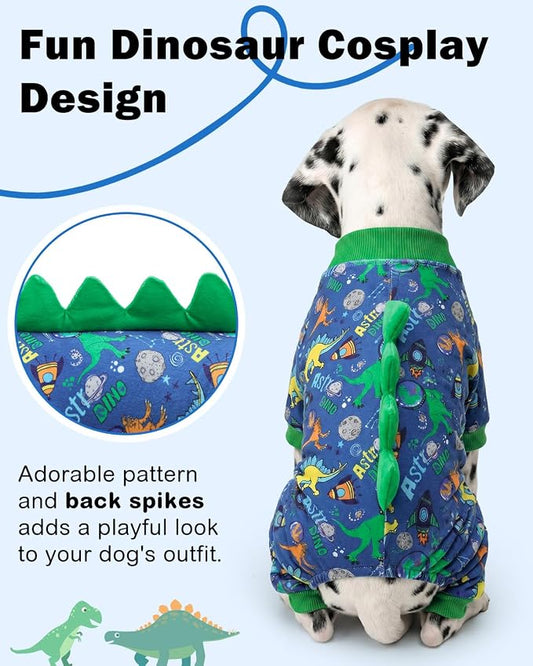CuteBone Dinosaur Costume Dog Pajamas, Stretchy Spandex Crystal Velvet Sleepwear Coat for Small Dogs, Soft & Warm Pet Outfit Clothes for Cold Weather, Cozy Pullover Design COSP23M