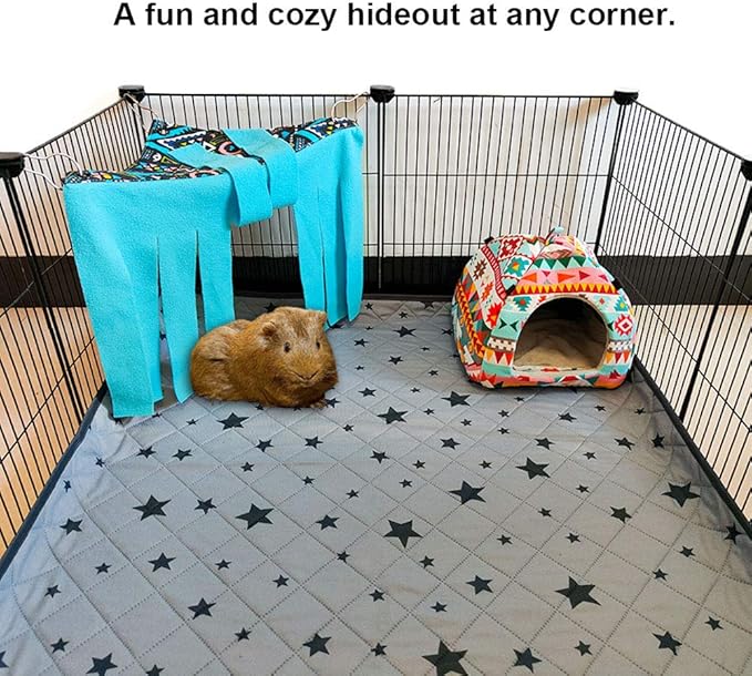 RIOUSSI Guinea Pig Hideout Hideaway Corner Fleece Toys Cage Accessories with Reversible Sides. Blue+Blue, Triangle