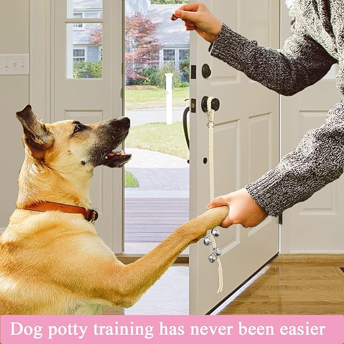 Dog Hanging Doorbells| 6 Extra Loud Dog Potty Training Bells| Adjustable Durable Braided Rope Door Bell for Dogs to Ring to Go Outside(Silver, Large)