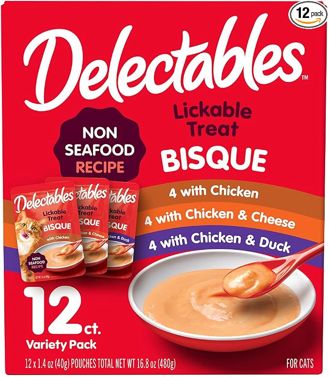 Delectables Bisque Non-Seafood Lickable Wet Cat Treats, Variety Pack, 12 Count (Pack of 1)