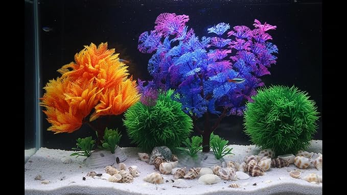Aquarium Decor Set – Fish Tank Decorations & Accessories with Artificial Aquarium Plants, Shells, Coral Reef Decor, Betta Fish Tank Accessories & Ornaments for Small or Large Fish Tanks