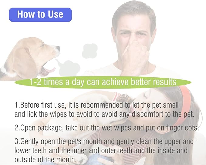 Pet Teeth Cleaning Finger Wipes for Dogs & Cats, Dog Dental Wipes for Removing Plaque and Tartar Buildup, No-Rinse Disposable Gentle Cleaning & Gum Care Pet Wipes, 50 Counts