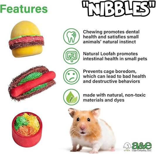 A&E Cage Co NB053 Summer Cookout Small Animal Chew Toys – Wood & Loofah Chews for Hamsters, Gerbils, Mice & Rats – Natural Boredom Breaker Toy Set for Small Pets