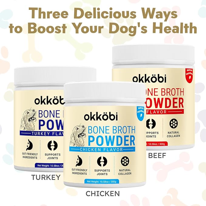 Bone Broth for Dogs - All-Natural Food Topper for Picky Eaters - Powder Supplement for Joint Health, Digestion & Hydration, 10.5oz (Chicken)