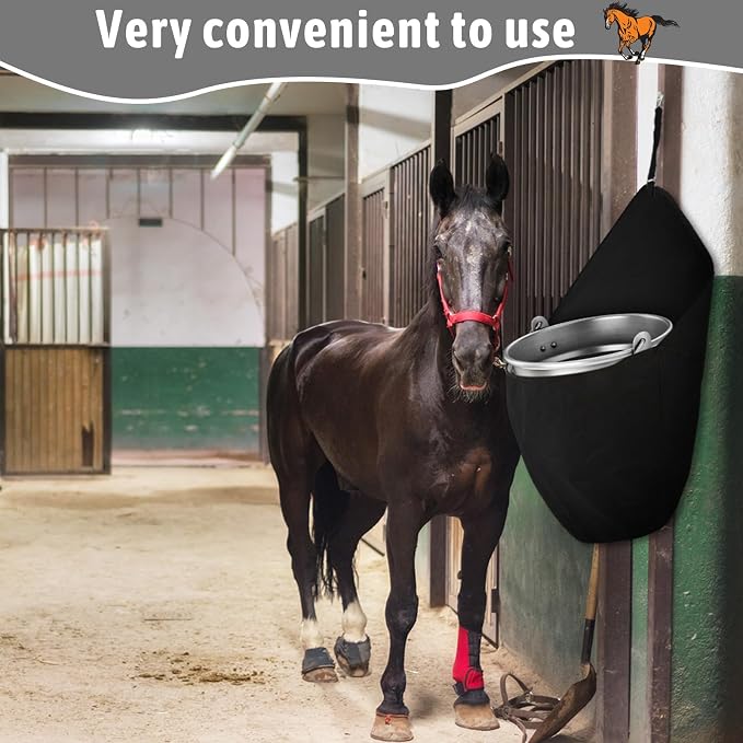 Paterr 2 Pcs Black Horse Feed Bag Hanging Bucket Holder Trailer Bag Suitable for 5 Gallon Water Bucket Horse Trailer Accessories 600d Polyester Feeding Supplies