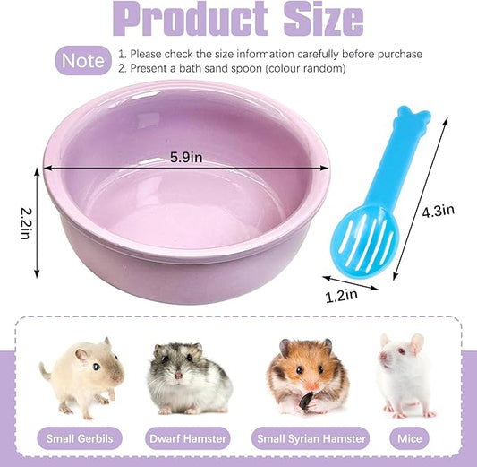 kathson Hamster Sand Bath Box Ceramic Small Animals Shower Bathtub Gerbil Litter Box Mice Bathroom Syrian Hamster Digging Sand Container Cage Accessories for Lemmings (Purple)