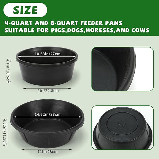 4 Pcs Rubber Feed Pan 2 Gallon and 1 Gallon Horse Feed Bucket Utility Feed Bucket Rubber Bowl Chicken Dust Bath Livestock Water Bowl for Pig Goat Chicken Dogs Farm Small Animal