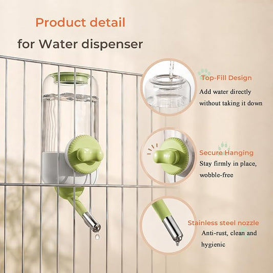 Automatic Hanging Pet Water Dispenser for Cage, 30oz No-Drip Ball Water Bottle for Rabbit, Guinea Pig, Ferret, Chinchilla, Hedgehog & Small Pets (Green)
