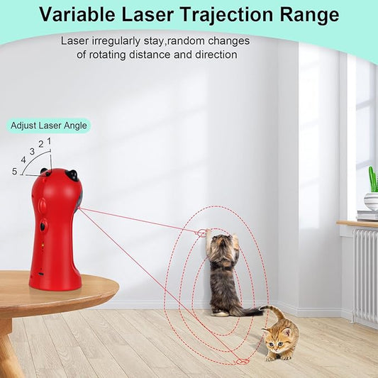 TBTeek Cat Toy, Automatic, Motion-Activated, Rechargeable, 5 Fun Patterns, Random Rotating Trajectory, 4 Speed Modes, Adjustable Light Angles for Indoor Cat Kitten Dog(Red)