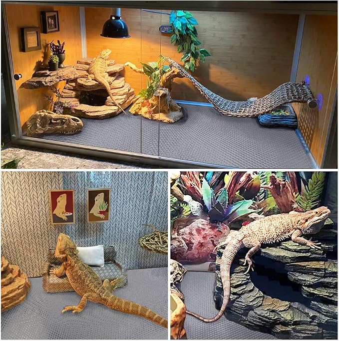 Reptile Carpet,Bearded Dragon Tank Accessories,Reptile Mat, Leopard Gecko Substrate,Bearded Dragon Tank Flooring,Snake,Tortoise Bedding(18" × 79 ", 3 PCS Grey Thicker Mat)