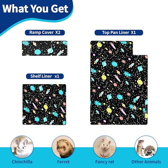 YKD Ferret Cage Liners for Ferret Nation & Critter Nation Cages, Waterproof Chinchilla Cage Accessories, Washable Bedding, for Ferrets, Chinchillas, Rats (Black, Top Pan Set)