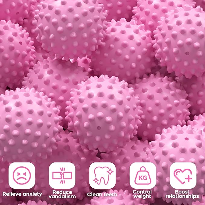 Apasiri 3.5" Durable Squeaky Dog Ball Toy for Puppy Medium Large Dogs(25-80 lbs): Bacon Flavored Pink Spiky Rubber Bouncing Floating Balls for Dogs, Tough Large Outdoor Dog Water Fetch Toys, Dog Gifts