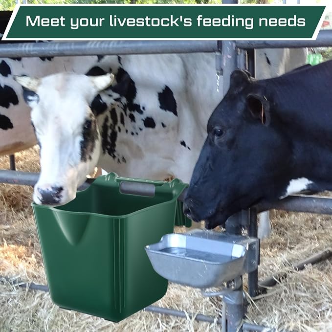 Marsui 8 Pcs 15 Quart Horse Feeders for Stall Hook Over Hanging Fence Hay Feeder Mountable Livestock Plastic Feed Bucket for Farm Stalls Pasture, Stable to Feed Horses Sheep Cattle Cows Etc (Green)