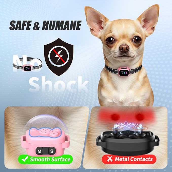 Anti Bark Collar for Small Dogs 2 Pack, No Shock Bark Collar with Beep & Vibration, 7 Sensitivity Levels, Rechargeable IP67 Waterproof Bark Collar for Small Dogs 5-30lbs, Pink