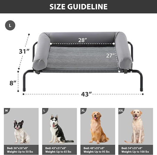 RRPETHOME Large Elevated Cooling Dog Bed 43 x 31 x 8 Inch, Raised Dog Cot Beds for Large Dogs,Elevated Outdoor Pet Bed,Chew Proof Portable Cooling Pet Cot with Skid-Resistant Feet and Breathable Mesh