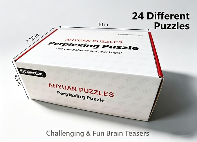 AHYUAN 24 Packs Large Metal Puzzles Brain Teaser IQ Wire Puzzles with Individual Backside Solution Paper Box Gift Package Educational Puzzle Games Toys Magic Trick Toy Party Favors for Kids Adults