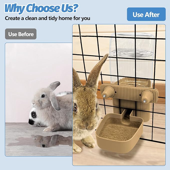 50 oz Rabbit Water Dispenser Hanging Gravity Bunny Water Bottle for Cage Automatic Small Animal Water Bottle for Ferret Guinea Pig Chinchilla Cat Puppy (Brown)