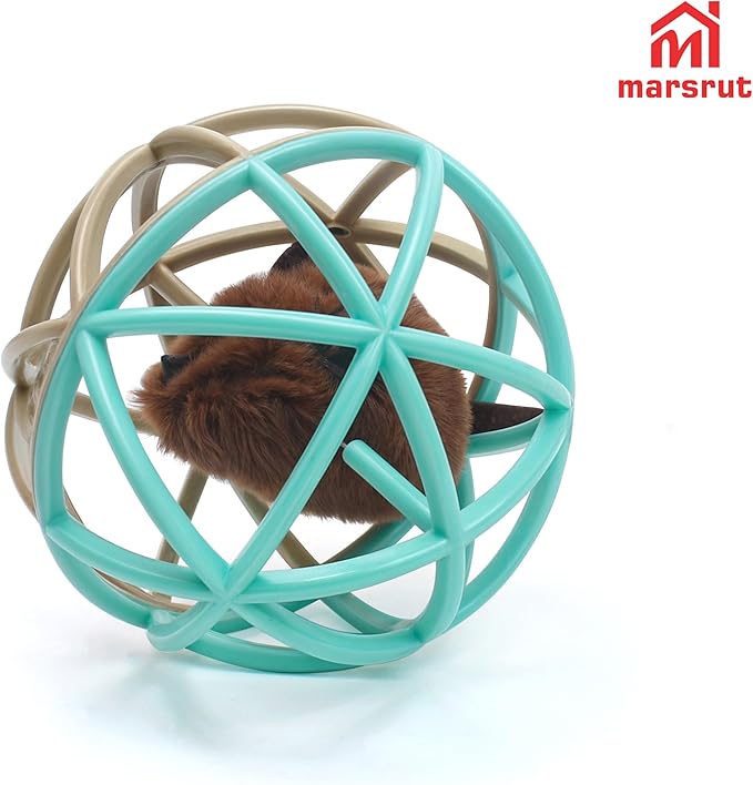 Squeaky Mouse Ball Cat Toy with Simulated Sound, 4.3in Mouse Ball Cage, Squeky Balls for Cats to Play With Indoor, Interactive Plastic Squeak Funny Toys Best for Playing Chasing Chewing Training