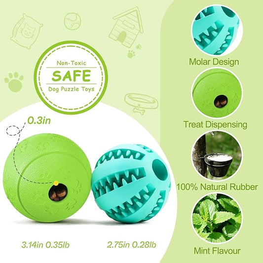 HIPPIH Dog Puzzle Toys 2 Pack, Dog Enrichment Toys for Large Dogs & Small Dogs, Puppy Balls for Treat Dispensing, Durable Balls for Teeth Cleaning/IQ Training/Chewing