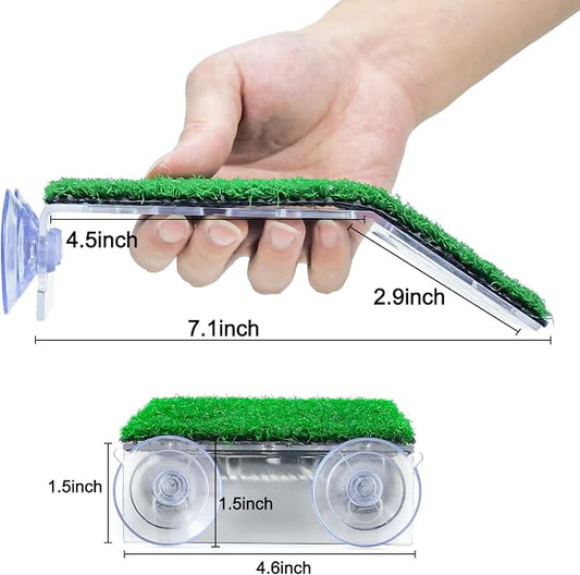 Keedolla Turtle Resting Basking Platform Simulation Grass Turtle Ramp, Lawn Tortoise Climbing Ladder Turtle Resting Terrace for Reptile Frog Terrapin - Middle