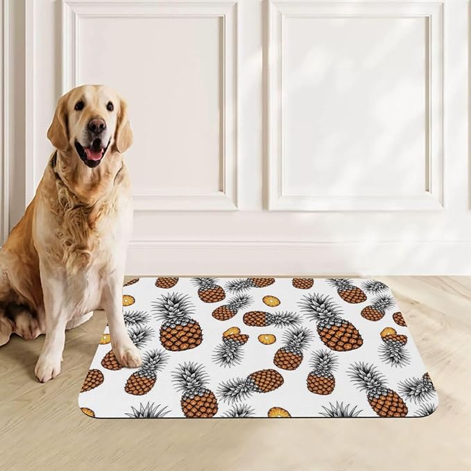 Dog Food Mat for Floors Yellow Pineapple Cat Dog Bowl Mats for Food and Water Pet Accessories Supplies