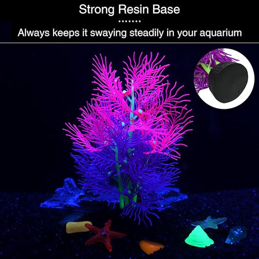Aquarium Decorations Glowing Silicone Ornament for Tank Landscape Decor - Betta Fish Tank (Purple)