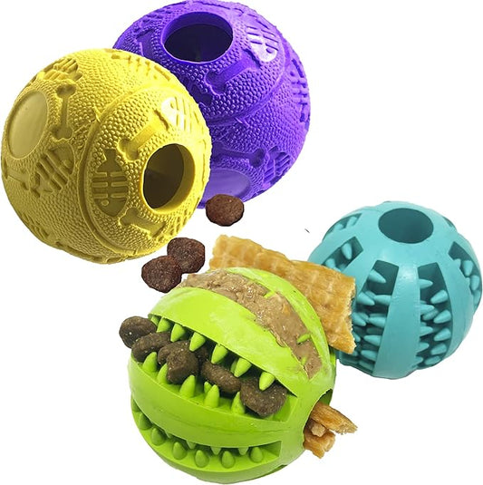 Jalousie Dog Puzzle Balls Dog Treat Dispensing Toy Non-Toxic Natural Rubber Puppy Chew Toys for Puppy PetTeething Puzzle Playing Treat Dispenser Rope (Small - 4 Pack)