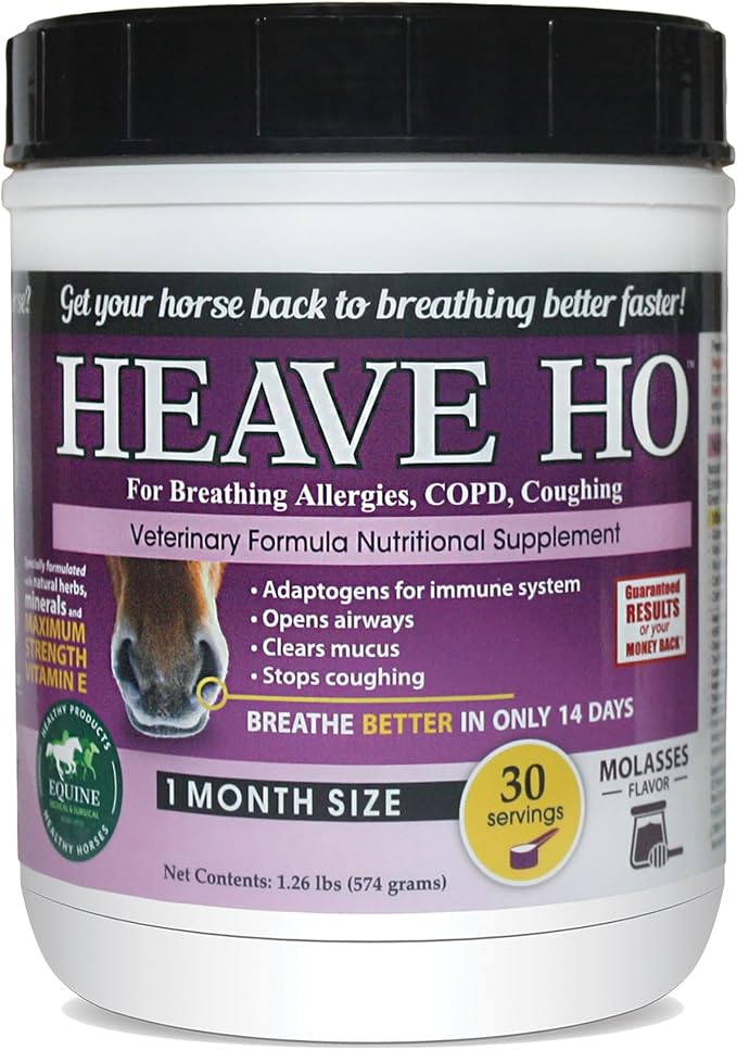 HEAVE HO Equine Respiratory Support Supplement for Horses, Nutritional Airway & Immune Support, Herbal Blend with Vitamins & Minerals, Molasses Flavor, 30 Servings