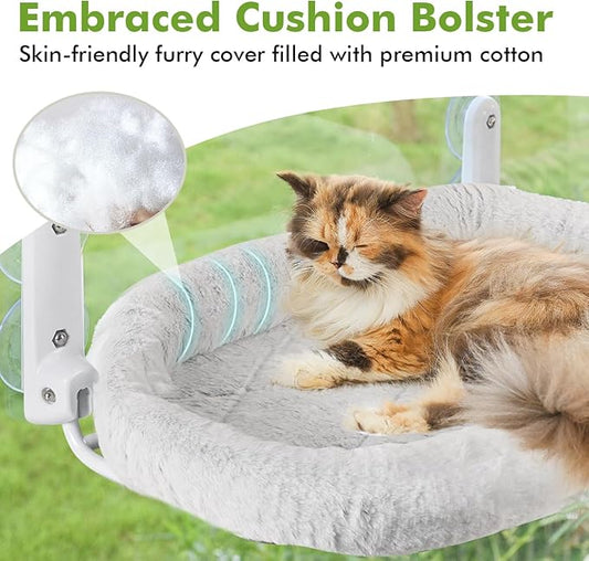 Zoratoo 2PC Cat Window Perch with Bolster Foldable Cat Hammock Cushion Bed for Window with Metal Frame, Large Suction Cups Cordless Window Resting Seat for Indoor Cats (Cushion Bed, 2PC)