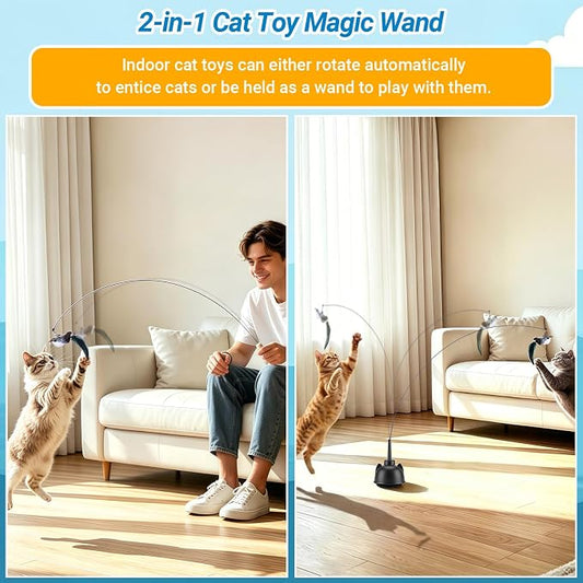 Interactive Cat Toys for Indoor Cats Toy Wand 360° Flying Bird Cat Toy | 2 Speed Adjustable Flying Bird Cat Toy Automatic Cats Toys with Self ON/OFF Feather Toy Suction Cup Electric Cat Teaser Wand